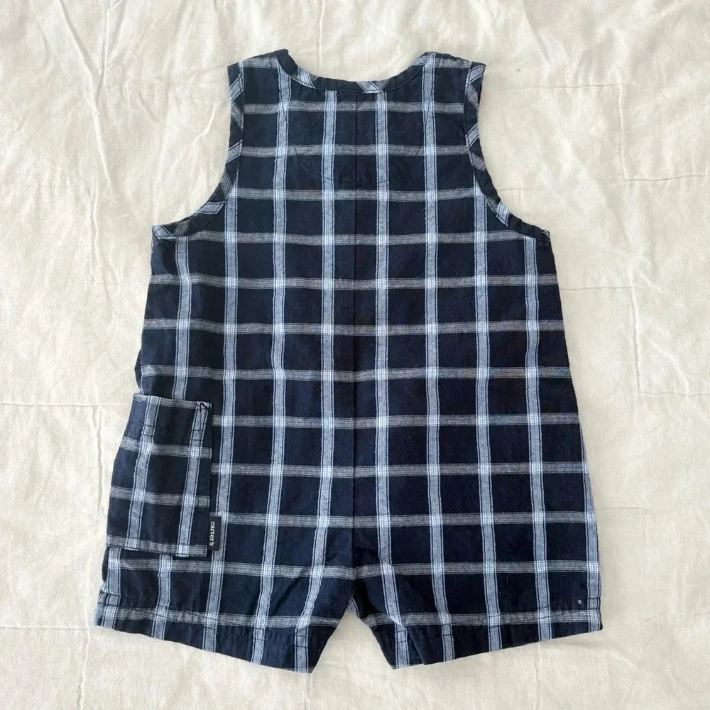 Vintage Carter’s Navy Plaid Dinosaur One Piece Jumper Size 6 Months